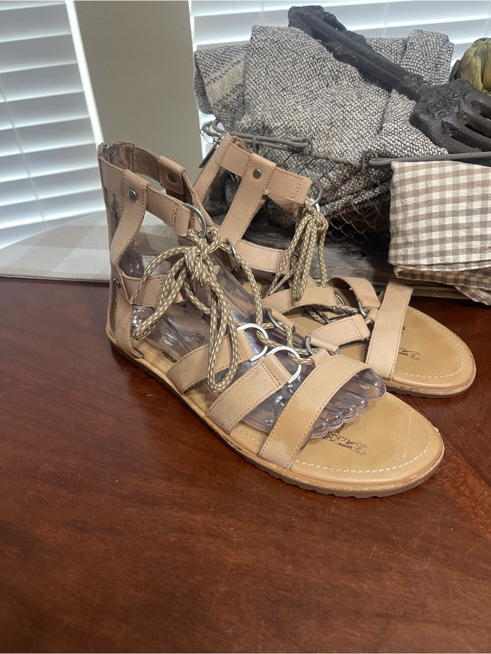 SOREL Ella Lace-Up Sahara Leather Sandals